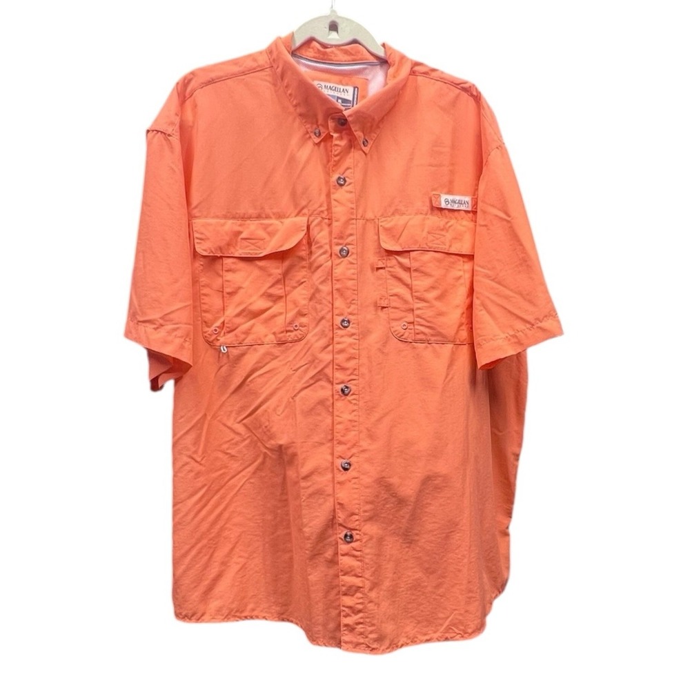 Magellan Outdoor‎ Fish Gear Shirt Mens XL Orange Plaid Relaxed Fit